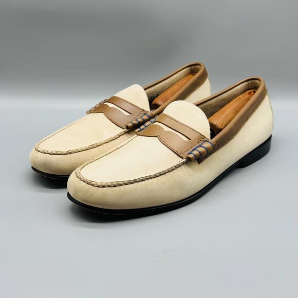 GH Bass Weejuns Shoes Mens 13 Ivory Brown Leather Penny Loafers Moc Toe Slip On - Picture 4 of 12
